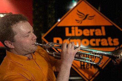 Candidate blowing his own trumpet