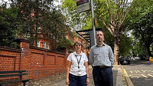 Cllr Judy Dixey & Cllr Matthew Kirk Belzie Park bus stop